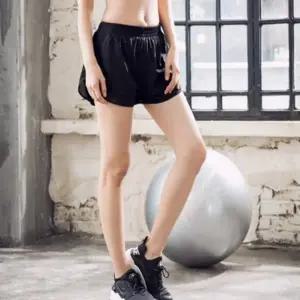 여성 2겹 반바지 트레이닝 레쉬가드 요가복 하프 팬츠-WFOF5BA