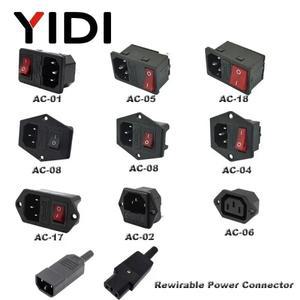 IEC320 C13 C14 입구 플러그 커넥터  AC 전원 소켓  250V 적색 램프 로커 스위치  10A 퓨즈 암 재배선