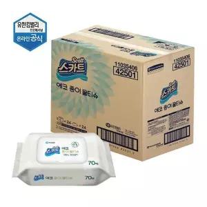 스카트 에코 종이 물티슈 캡형 E-Pack 70매x24개입 물티슈 아기물티슈 유아물티슈 캡형물티슈 유아용품