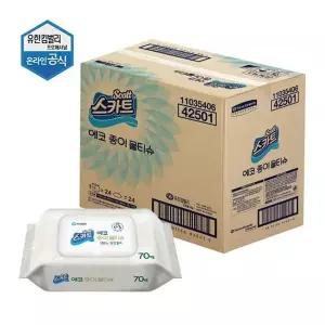 스카트 에코 종이 물티슈 캡형 E-Pack 70매x24