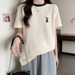 반팔티셔츠 반팔티 스팽글티셔츠 스트라이프 탱크탑 루즈핏티셔츠 토끼 자수
