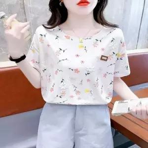 화이트 여유핏 핑크 여성티셔츠 여자반팔티셔츠 여자반팔면티 입체꽃 크롭티