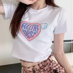 빅사이즈반팔티 러블리 하트날개 여자반팔티 크롭 데일리 여성 티셔츠