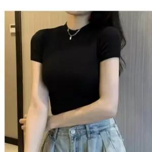 (옵션 블랙)반팔 크롭티 하이넥 여성 블랙 라운드티셔츠 크롭 하이넥 반팔티 블랙