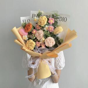 꽃다발 니튼 원사 해바라기 장미 인공 꽃 완제품 손으로 짠 부케 생일 발렌타인 데이 선물