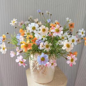 졸업꽃다발 실크 실물 같은 인공 꽃 화이트 방 웨딩 홈 테이블 장식 파티 DIY 부케 34cm 1PC