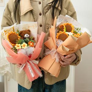 졸업꽃다발 영원한 꽃 크로셰 부케 손님용 결혼식 선물 짠 해바라기 크리스마스 Cadeau Mariage Pour 초대장