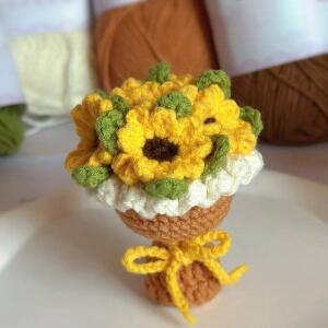 졸업꽃다발 미니 크로셰 부케 손으로 짠 니트 해바라기 장미 꽃 DIY 수제 키체인 쥬얼리 인형 펜던트 액세서리 1PC