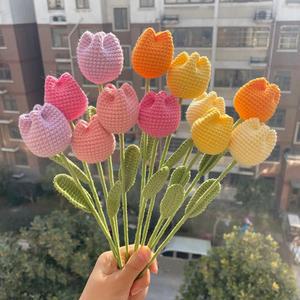 졸업꽃다발 튤립 뜨게 해바라기 싱글 플라워 부케 크로셰 시뮬레이션 핸드 니트 DIY 수제 꽃 카네이션