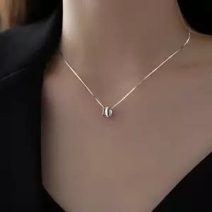 925 실버 사각체인 큐빅 링 은목걸이