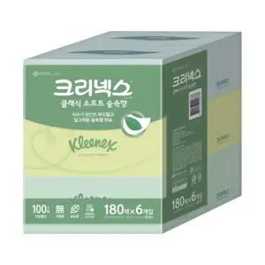 유한 크리넥스 숲속향 곽티슈 화장지 180매 6갑 각티슈 휴지 천연펄프