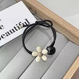 [콩심팥심]꽃잎 머리끈 블랙 고무줄 밴드