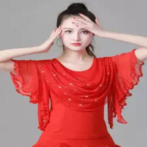 사교 살사 댄스티 공연복 상의 여성 라인댄스복 라틴