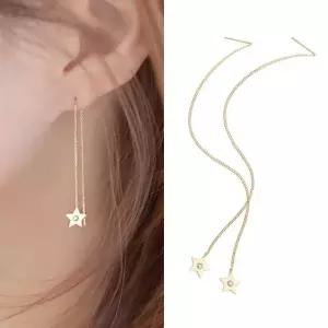 [룽스_62]14K 큐빅 스타 체인 금귀걸이 롱 드롭 금 귀걸이