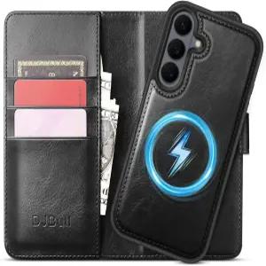 삼성 갤럭시 S26 RFID 카드 홀더용 DJBull 2in1 탈착식 지갑 케이스 휴대폰 블랙용 PU 가죽 충격 방지 보호