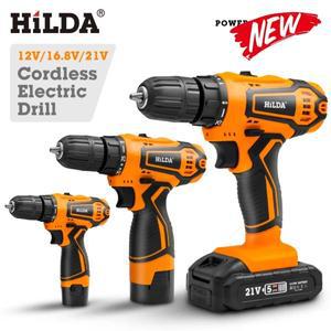 HILDA 12V 16.8V 무선 드릴 전기 스크루 드라이버 목공 전동 공구 미니 리튬 배터리