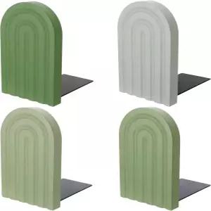 4Pcs 보호 아치 우드 북엔드 세이지 그린 레인보우 나무 책 스탠드와 미끄럼 방지 금속 베이스 책꽂이용