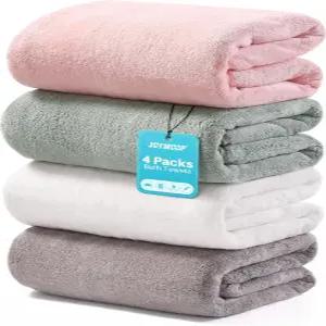 조이무프 목욕 타월 4팩 엑스트라 라지 60인치 x 30인치 욕실용 건조 속도 향상 매우 부드럽고 흡수력이