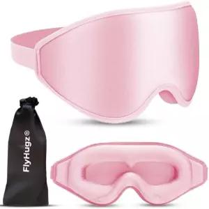 FlyHugz 3D 여행 및 가정용 수면 마스크 초부드러운 100 빛 차단 코 다리 디자인으로 조절 가능한 스트랩