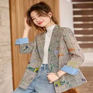 여자 캐주얼 정장 재킷 자켓 체크 코트 봄가을 프린트 admr3