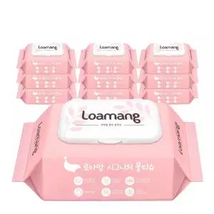 로아망 시그니처 물티슈 캡형 65평량 80매 10팩 도톰한 레이온함유 아기 물티슈