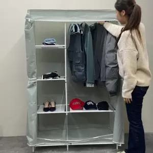 간이 조립식 2단 비키니옷장 그레이 시스템행거 조립식옷장 간이옷장 비키니옷장