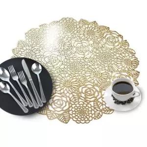 B금색 장미꽃 원형 PVC 대형 식탁매트 테이블메트 식기매트 양식기매트