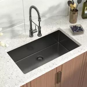 블랙 언더마운트 키친 싱크 30x18x9 인치 싱글 볼 18 게이지 스테인리스 스틸 카운터 대야 배수 스트레이너