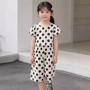 [MK]빅도트 퍼프소매 반팔 와이드팬츠 여아 상하복 206154