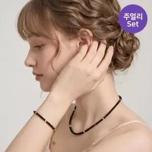 [아트박스]/루즈루나 [1+1] 블랙스피넬 비즈 골드볼 목걸이 팔찌 세트 E74