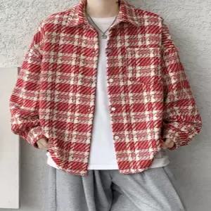 빈티지 가을 남성용 체크 야구복 항공 점퍼 심플데일리룩 오버사이즈 하운드투스 OOTD3