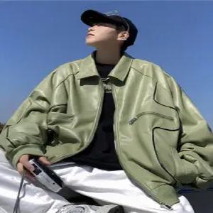 남자 빈티지 캐주얼 심플데일리룩 항공 점퍼 가죽 자켓 파일럿 브랜드 스트리트 터틀넥 PU 상의 OOTD1