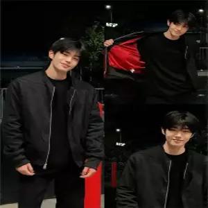 남성 레드 가을 봄 심플데일리룩 항공 점퍼 내피 야상 쇼트 루즈핏 야구 OOTD1