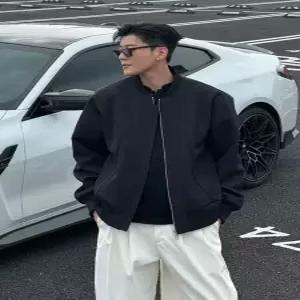 남친 블랙 레드 이너 가을 항공 쇼트 점퍼 역삼각 야구 코트 심플데일리룩 OOTD3