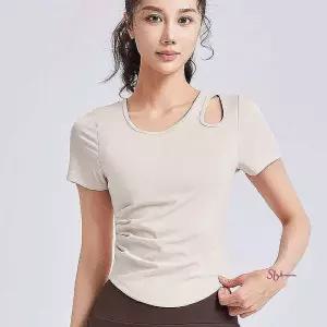 운동복 트임 반팔 요가 필라테스 트레이닝복 옆셔링 상의hij308