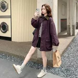 여자 가을 트렌디 아이템 코트 트렌치 딥 칼라 체크 소매 점퍼 HT3