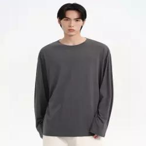 무신사 스탠다드 오버사이즈 CR 크루 넥 긴소매 티셔츠 건메탈 367509