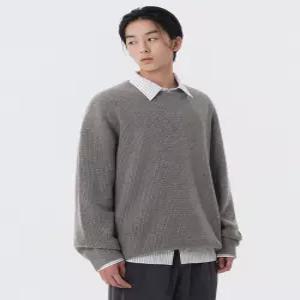 무신사 스탠다드 오버사이즈 리브드 크루 넥 니트 멜란지 라이트 그레이 9757697