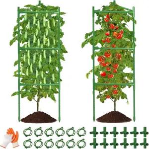 최대 49인치 H X 16인치 W 금속 식물을 위한 2팩 큰 토마토 케이지 클립 삼각형 완두콩 오이 트렐리스 채소