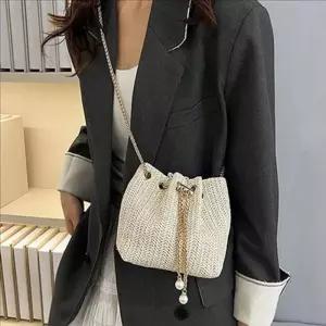 [라일리] Rly 여름 여성 버킷백 진주 라탄 버킷백 미니 데일리