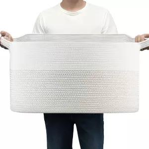 75L 대형 면 로프 바구니 22인치 x 17인치 12인치 손잡이가 있는 담요 보관용 직조 정리용 거실