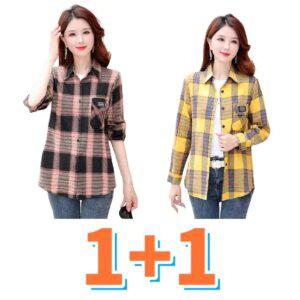 1+1 봄 여름 여성 긴팔 셔츠 중년 엄마 느슨한 탑 재킷 01. XL