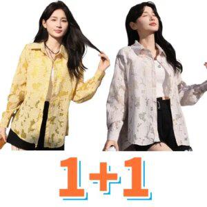 1+1 여성용 쉬폰 여름 긴팔 가디건 얇은 자외선 차단 셔츠 01. M(45-57.5kg)