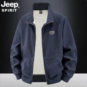 JEEP SPIRIT 가을 루즈 캐주얼 남성 재킷 플리스 스탠드 칼라 카디건 재킷