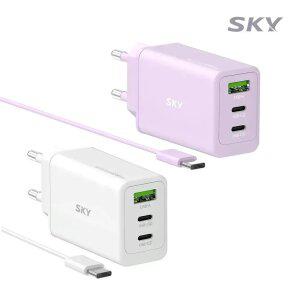 [케이블세트]스카이 필 GaN 65W PD 미니 3포트 멀티 초고속 충전기 USB C타입 고속충전