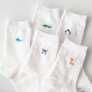 국산 여성 애니팜 동물 캐릭터 골지 캐주얼 고급 면 양말 5켤레