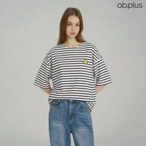 [ab.plus] 스마일패치 스트라이프 라운드 반팔 티셔츠 (LSA2MK36A)