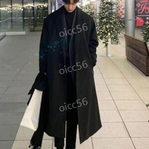 남자캐시미어코트 남성용 두꺼운 모직 따뜻한 패션 캐주얼 롱 한국 루즈 오버사이즈 벨