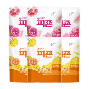 피죤 섬유유연제 리필 핑크로즈, 2.3L, 3개 + 옐로우미모사, 2.3L, 3개