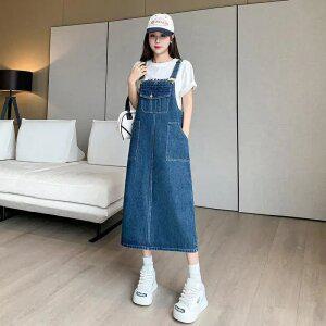더벨러리 여성 진청 멜빵 데님 원피스 BKO4007